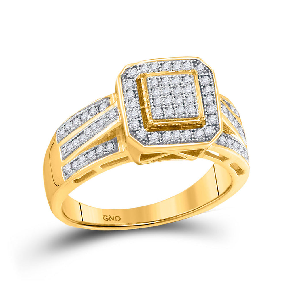 10kt Yellow Gold Womens Round Diamond Square Frame Cluster Ring 1/4 Cttw