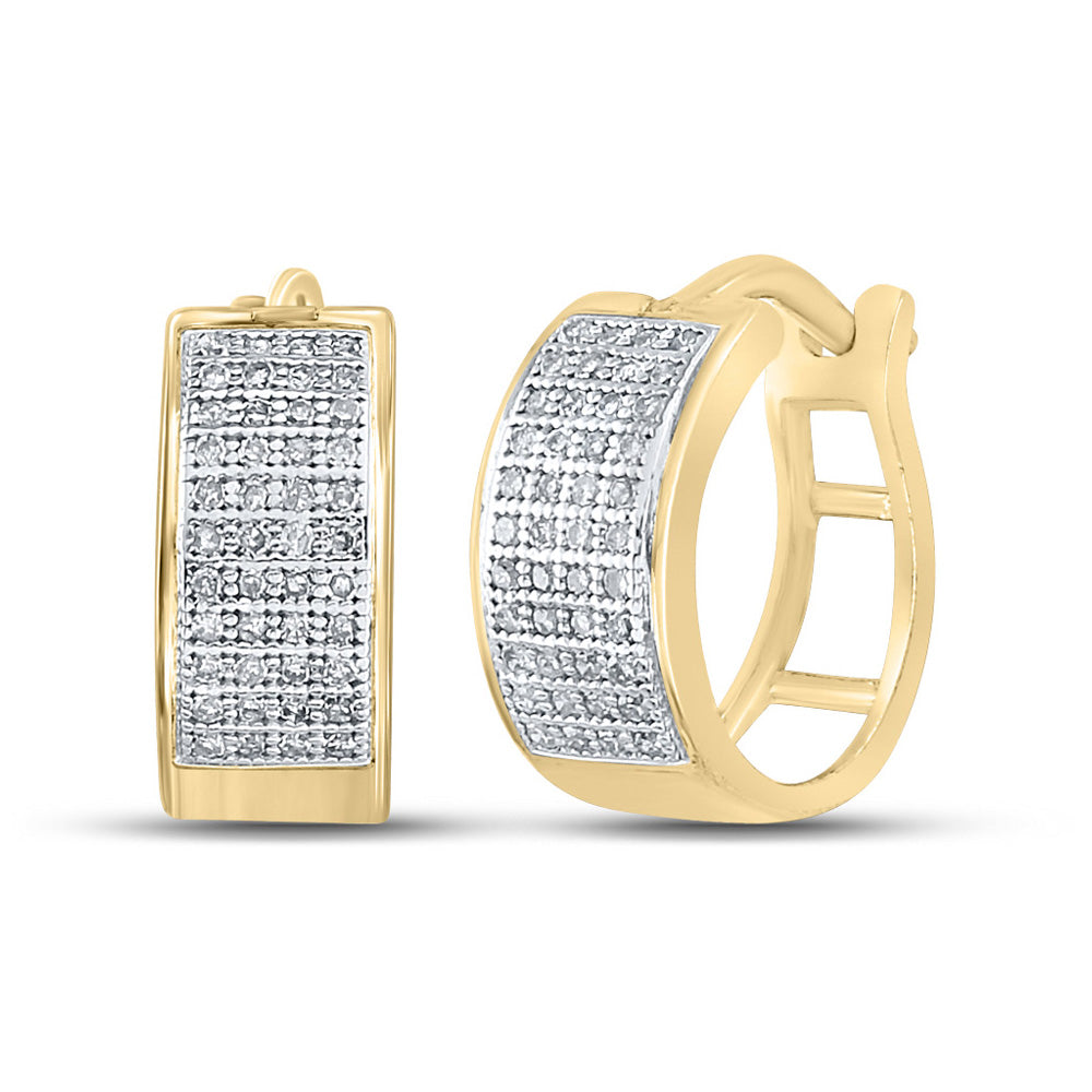 Yellow-tone Sterling Silver Womens Round Diamond Huggie Earrings 1/4 Cttw