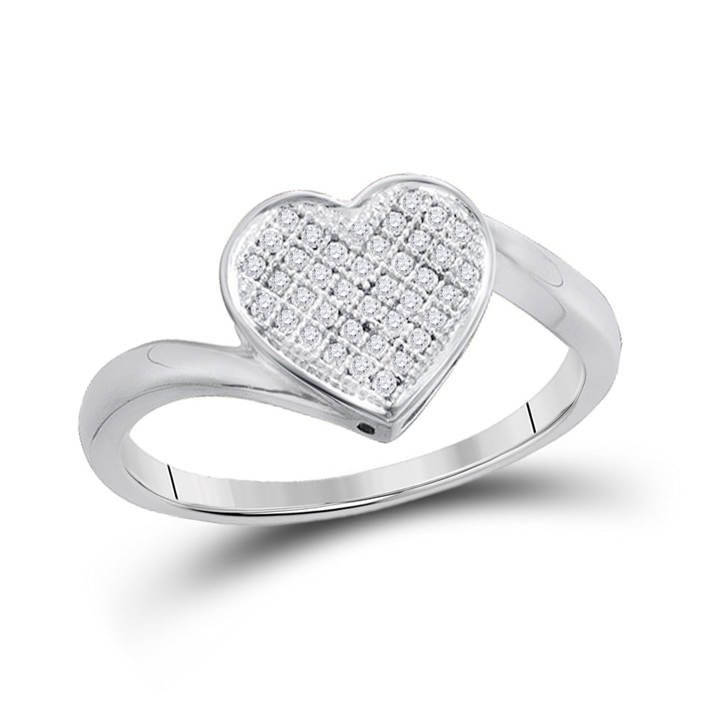 Sterling Silver Womens Round Pave-set Diamond Heart Cluster Ring 1/20 Cttw