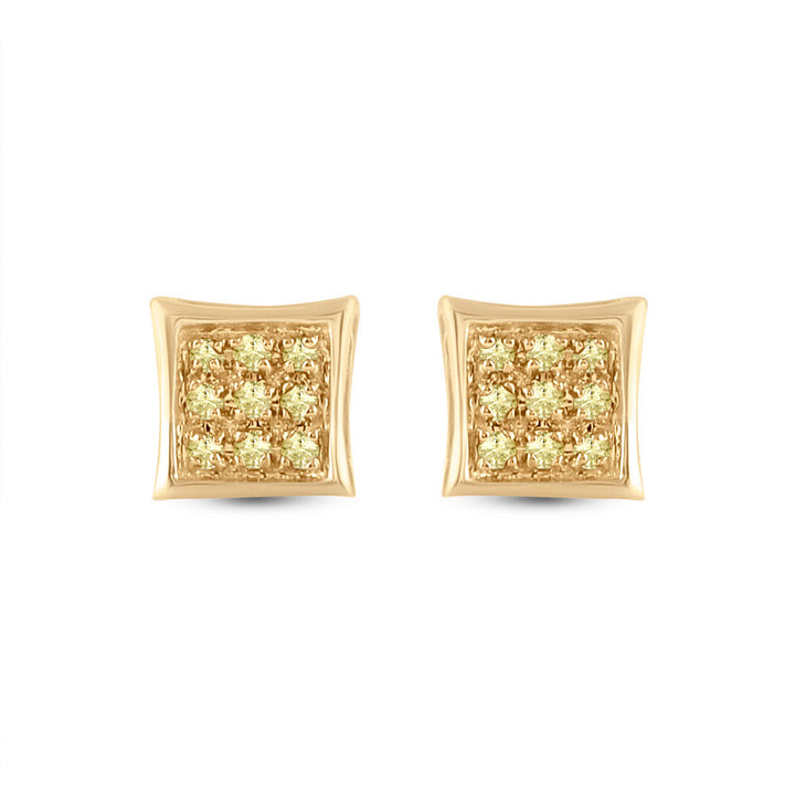 10kt Yellow Gold Mens Round Yellow Color Enhanced Diamond Square Earrings 1/20 Cttw