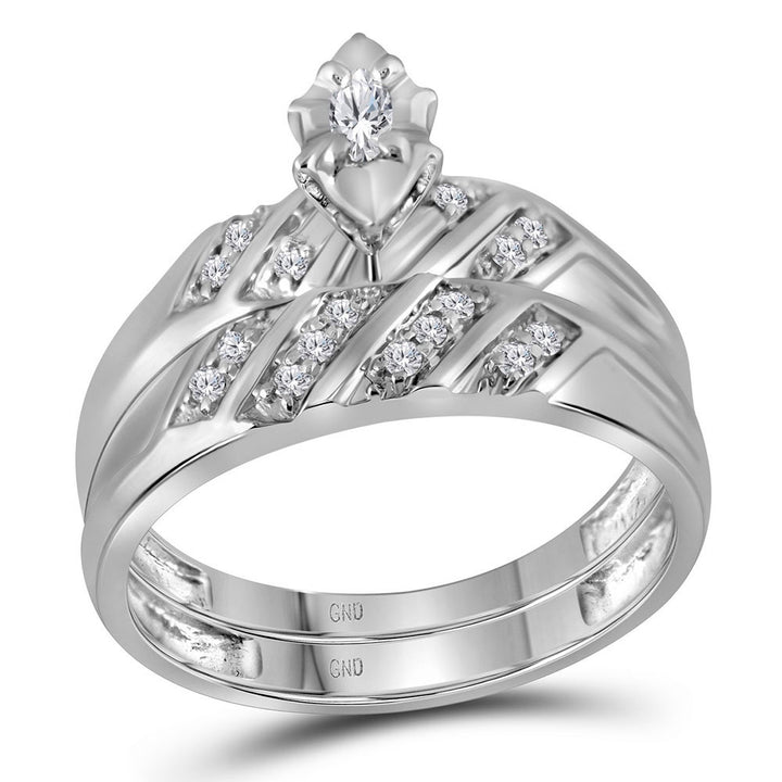 10kt White Gold His Hers Marquise Diamond Solitaire Matching Wedding Set 1/4 Cttw