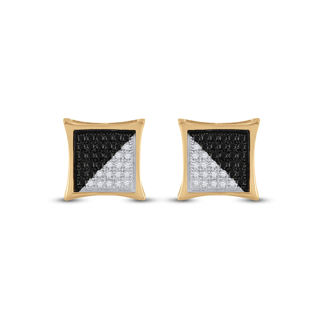 10kt Yellow Gold Mens Round Black Color Enhanced Diamond Square Earrings 1/4 Cttw