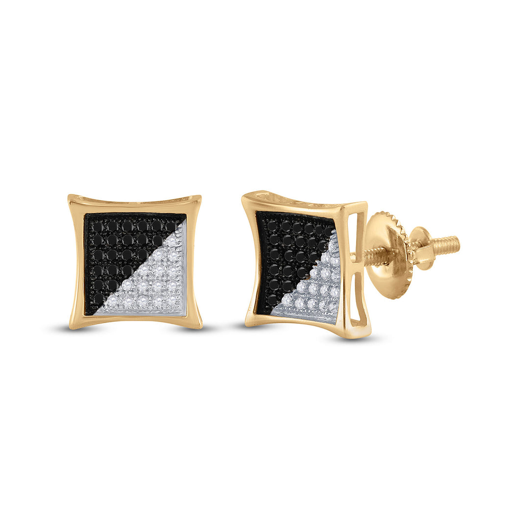 10kt Yellow Gold Mens Round Black Color Enhanced Diamond Square Earrings 1/4 Cttw