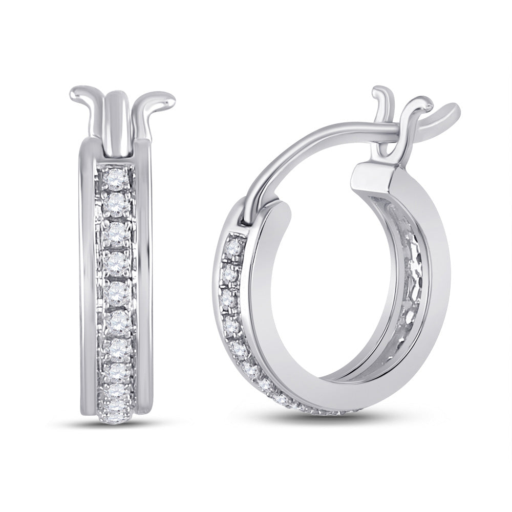 10kt White Gold Womens Round Diamond Hoop Earrings 1/6 Cttw