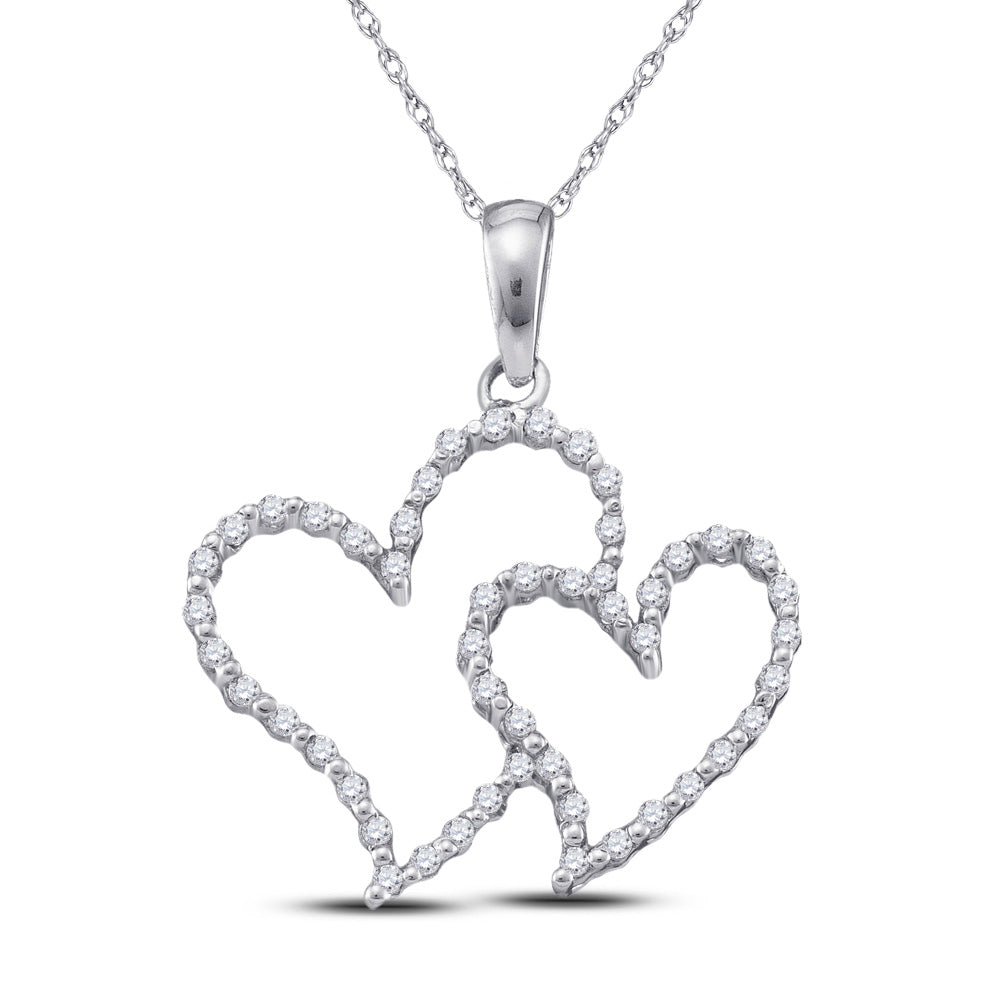 10kt White Gold Womens Round Diamond Double Outline Heart Pendant 1/6 Cttw