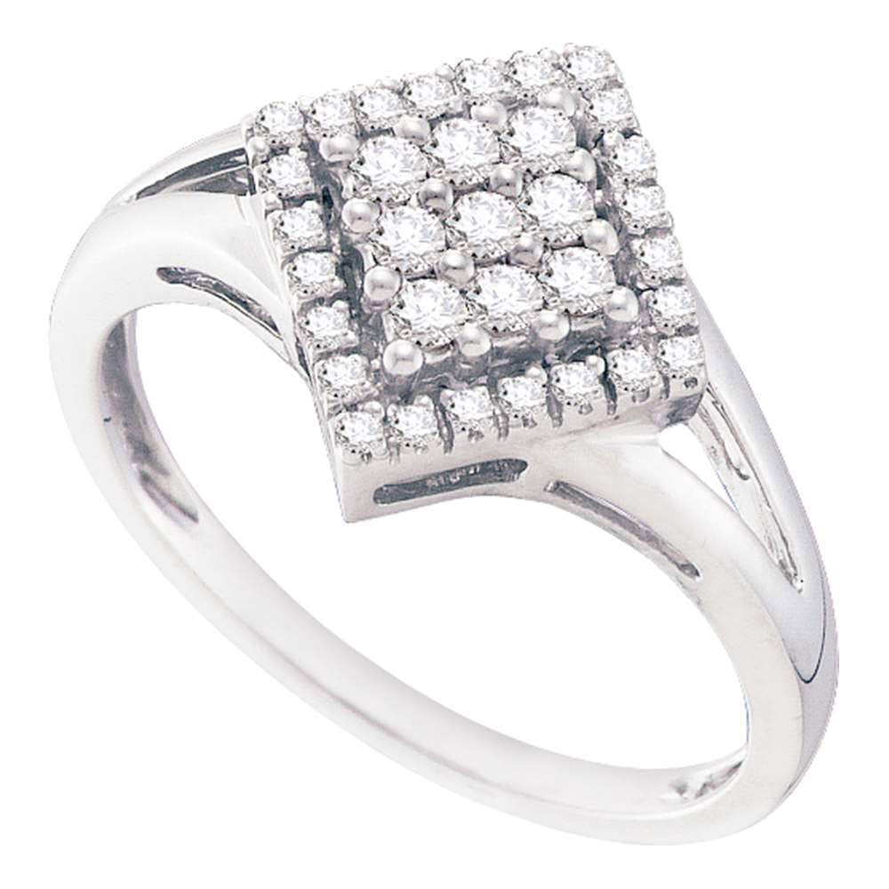 10kt White Gold Womens Round Diamond Diagonal Square Cluster Ring 1/4 Cttw