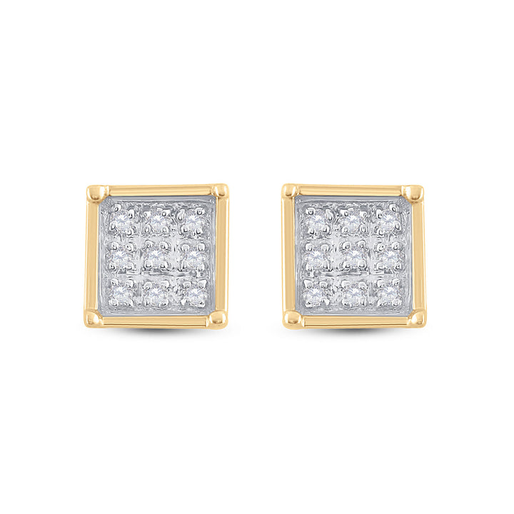 Yellow-tone Sterling Silver Womens Round Diamond Square Earrings 1/20 Cttw