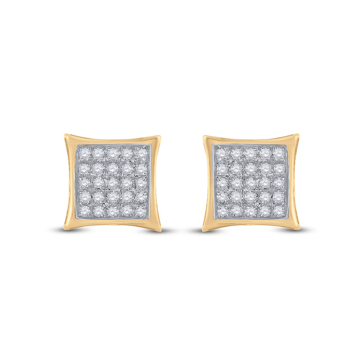 Yellow-tone Sterling Silver Womens Round Diamond Kite Square Earrings 1/6 Cttw