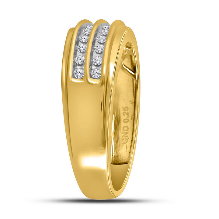 10kt Yellow Gold Mens Round Diamond Wedding 2-Row Band Ring 1/4 Cttw