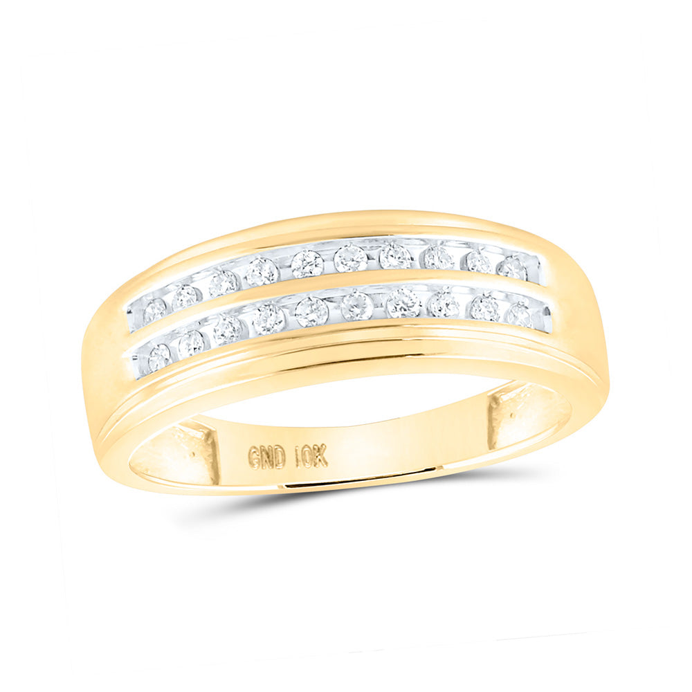 10kt Yellow Gold Mens Round Diamond Wedding 2-Row Band Ring 1/4 Cttw