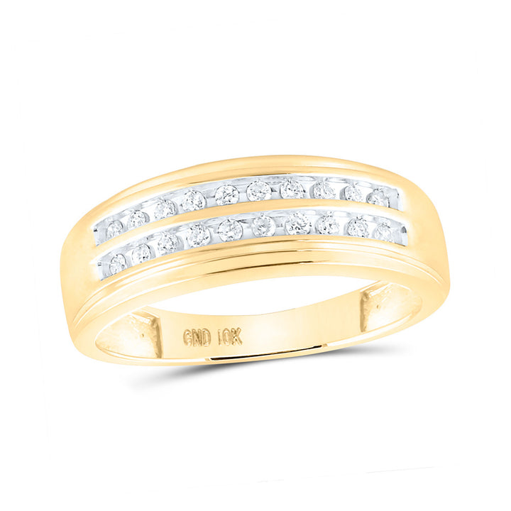 10kt Yellow Gold Mens Round Diamond Wedding 2-Row Band Ring 1/4 Cttw