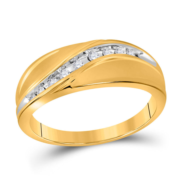 10kt Yellow Gold Mens Round Diamond Single Row Band Ring 1/8 Cttw