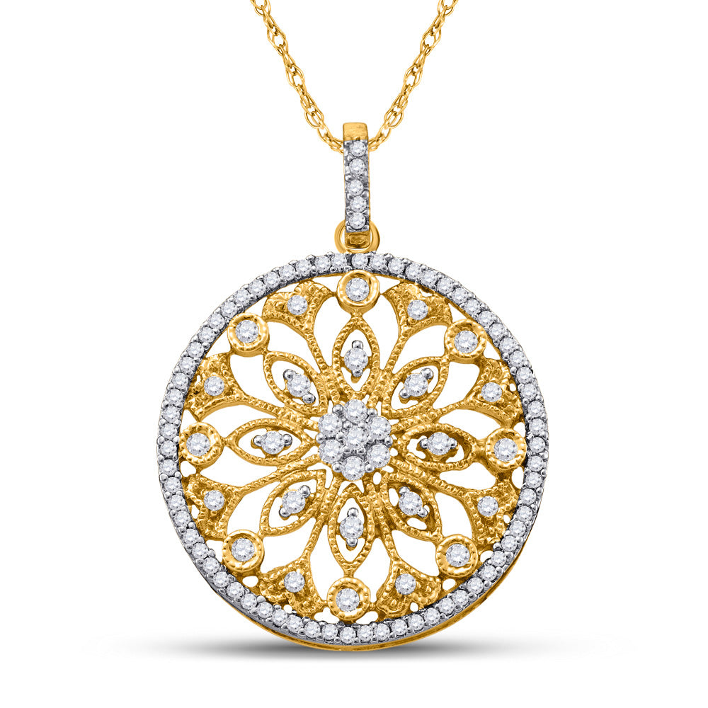 10kt Yellow Gold Womens Round Diamond Antique-style Circle Pendant 1/2 Cttw