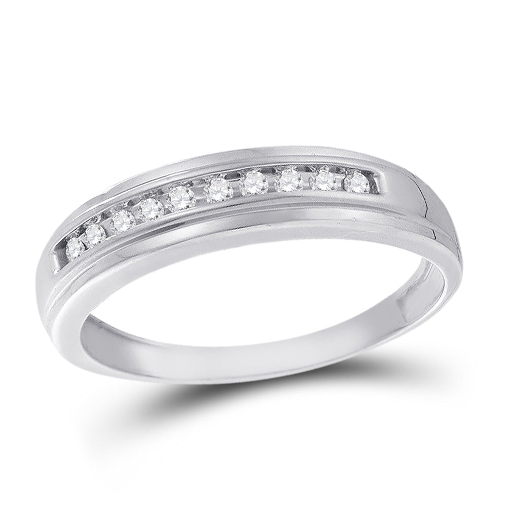 10kt White Gold Mens Round Channel-set Diamond Single Row Wedding Band 1/8 Cttw