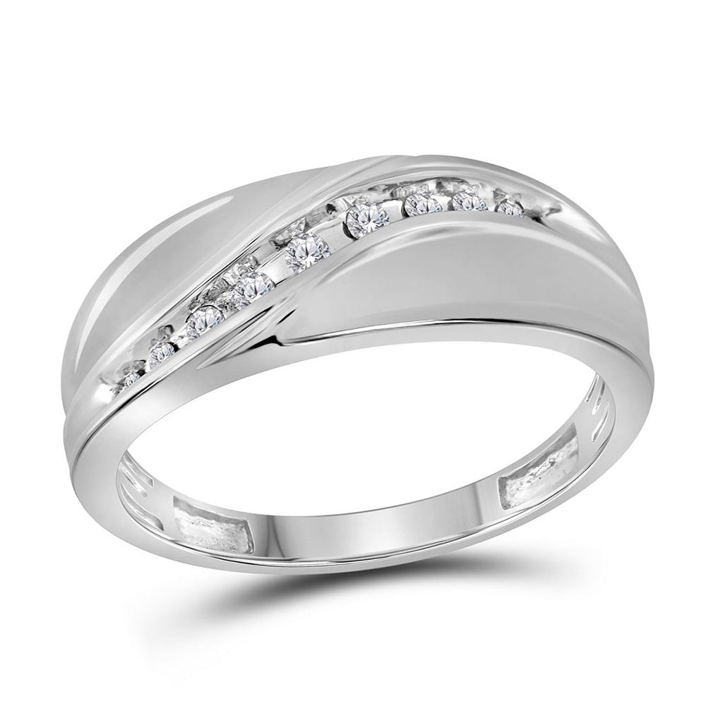 10kt White Gold Mens Round Diamond Single Row Fashion Band Ring 1/8 Cttw