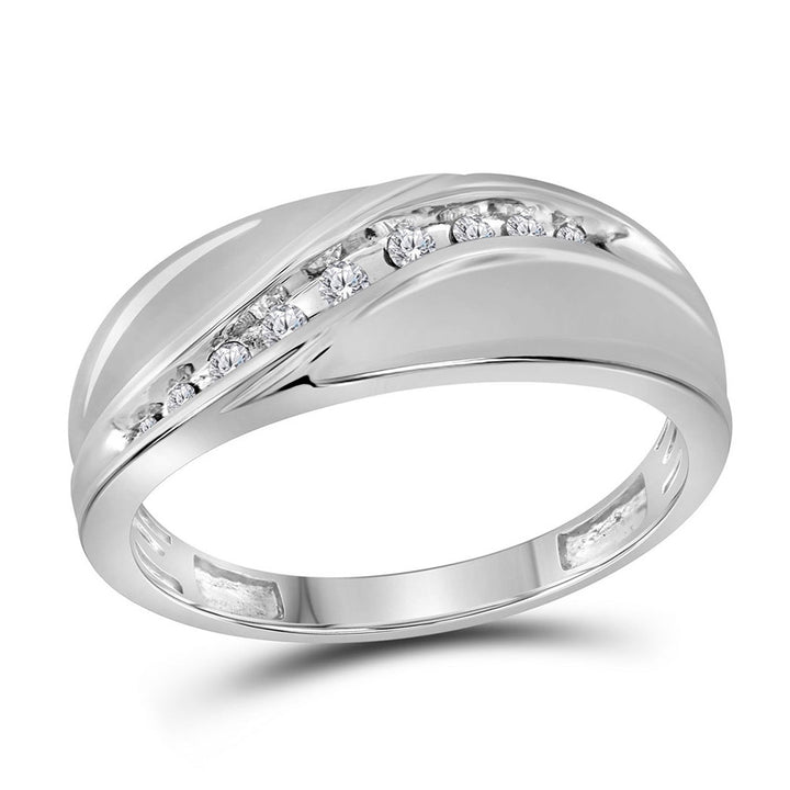 10kt White Gold Mens Round Diamond Single Row Fashion Band Ring 1/8 Cttw