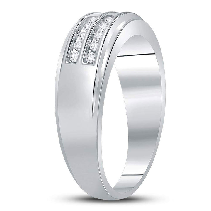 10kt White Gold Mens Round Diamond Wedding 2-Row Band Ring 1/4 Cttw