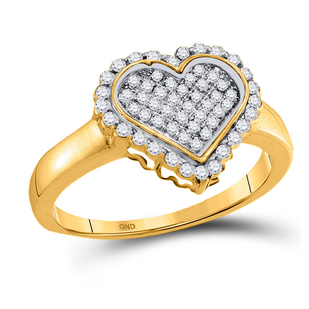 10kt Yellow Gold Womens Round Diamond Heart Cluster Ring 1/4 Cttw