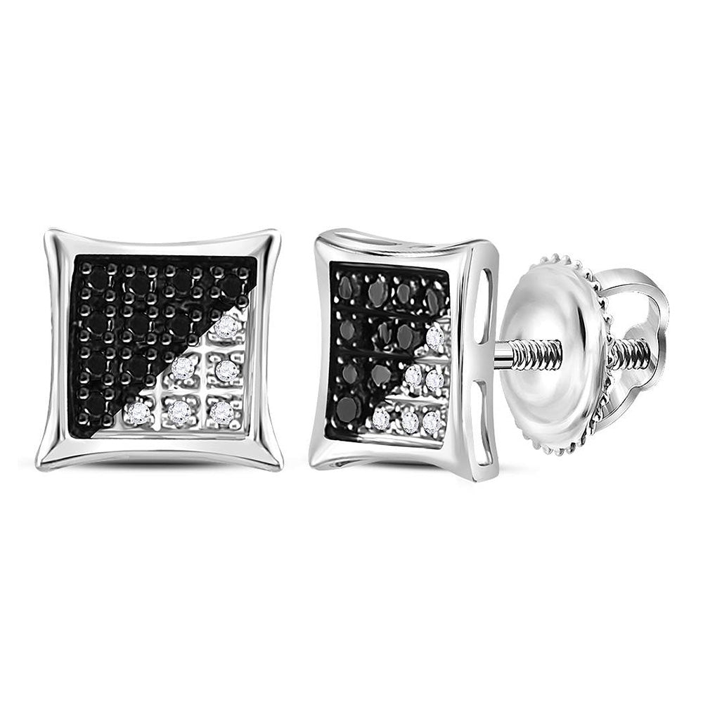 Sterling Silver Mens Round Black Color Enhanced Diamond Square Kite Earrings 1/10 Cttw