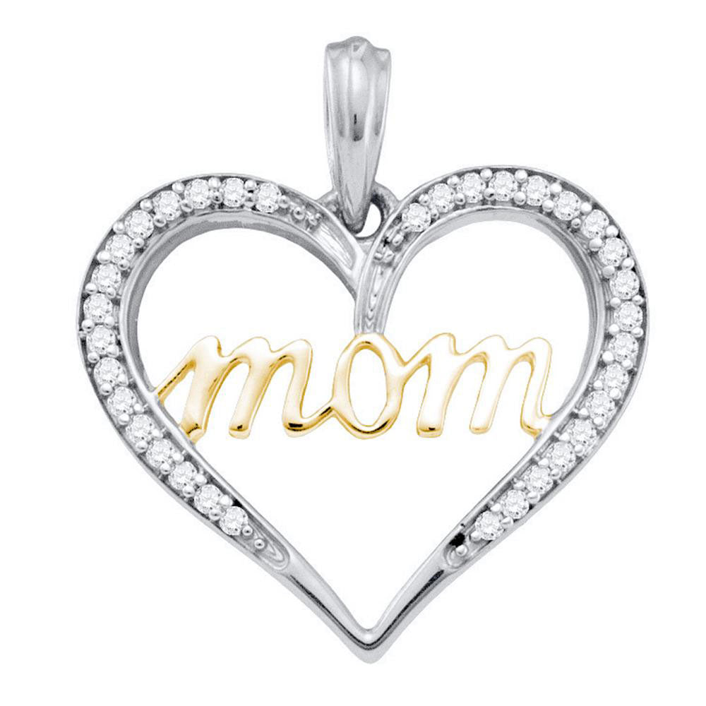 10kt Two-tone Gold Womens Round Diamond Heart Mom Mother Pendant 1/8 Cttw