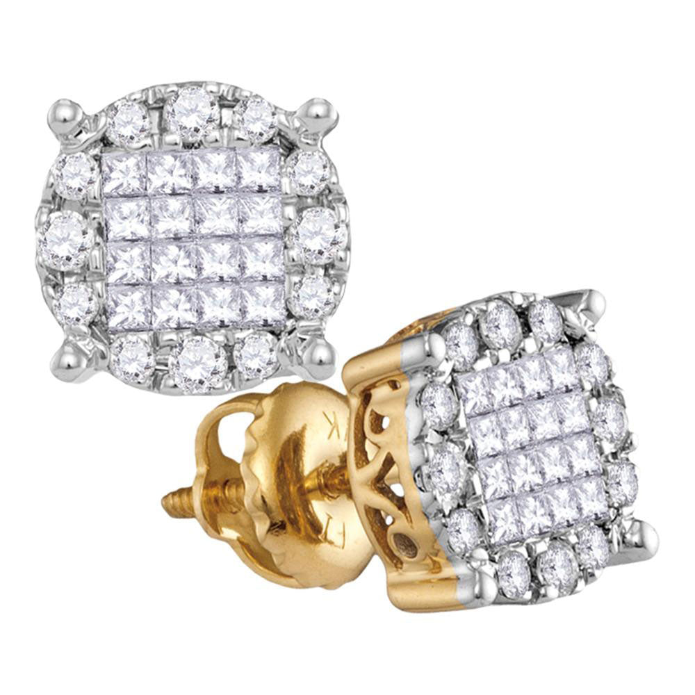 14kt Yellow Gold Womens Princess Diamond Cluster Earrings 1/2 Cttw