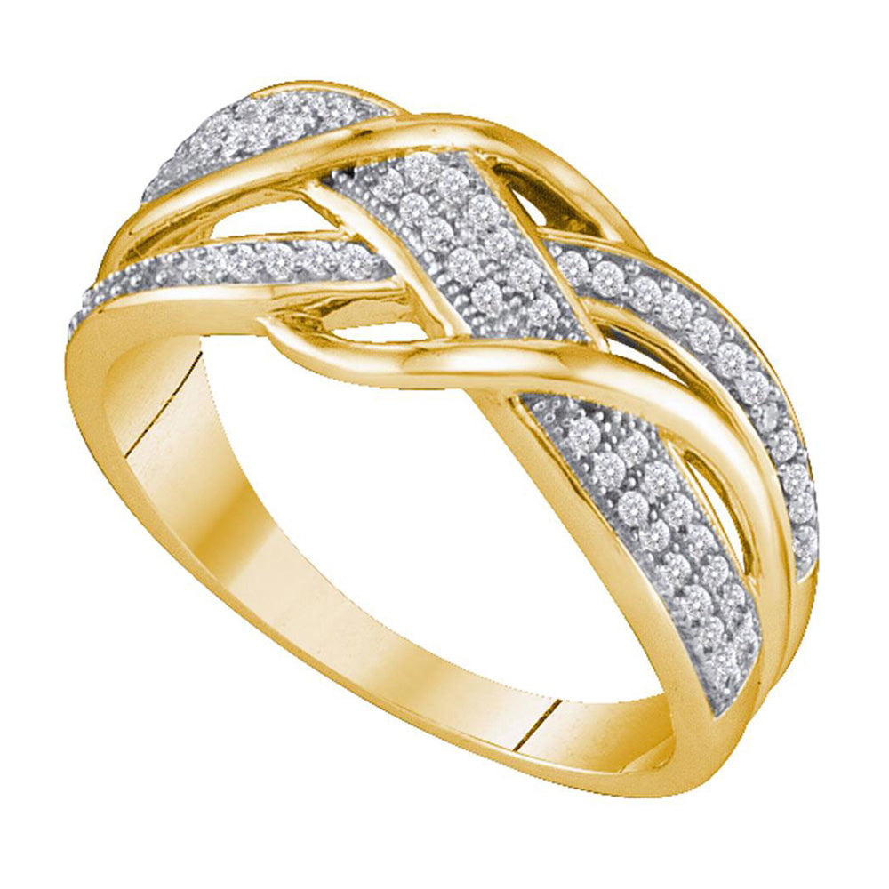 10kt Yellow Gold Womens Round Diamond Crossover Band Ring 1/5 Cttw