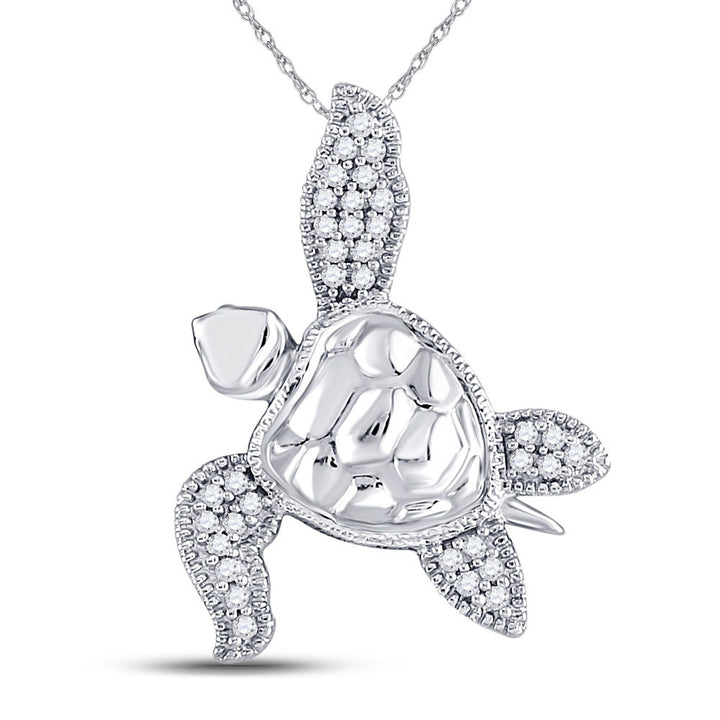 10kt White Gold Womens Round Diamond Turtle Tortoise Animal Pendant 1/10 Cttw