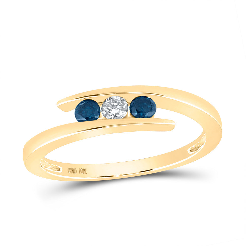 10kt Yellow Gold Womens Round Blue Color Enhanced Diamond 3-stone Ring 1/4 Cttw