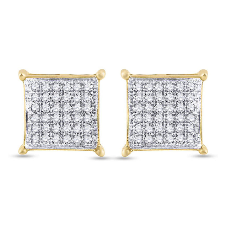 Yellow-tone Sterling Silver Womens Round Diamond Square Earrings 1/4 Cttw
