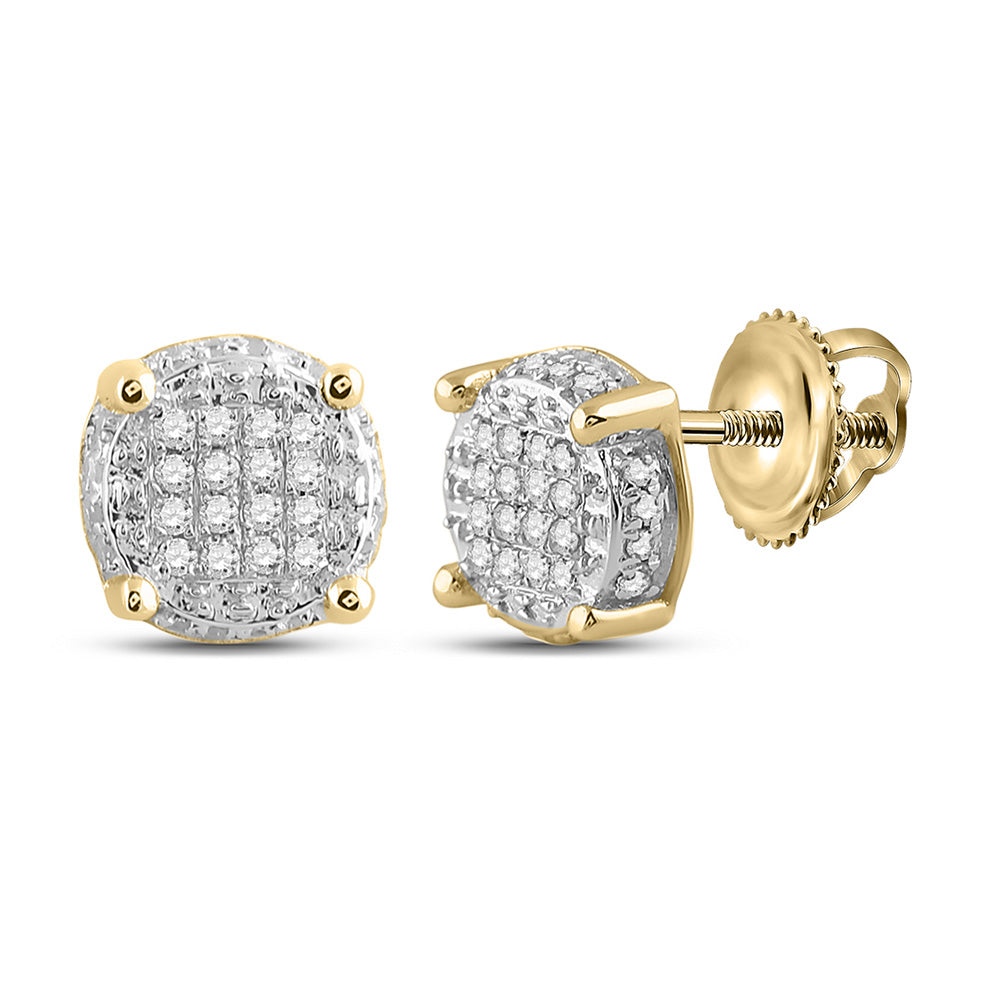 10kt Yellow Gold Mens Round Diamond Cluster Earrings 1/10 Cttw