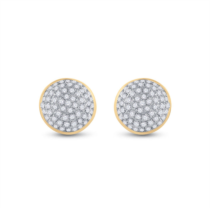 10kt Yellow Gold Mens Round Diamond Cluster Earrings 1/5 Cttw