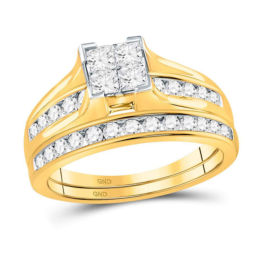 10kt Yellow Gold Princess Diamond Bridal Wedding Ring Band Set 1 Cttw