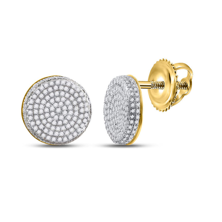 10kt Yellow Gold Mens Round Diamond Circle Cluster Stud Earrings 5/8 Cttw