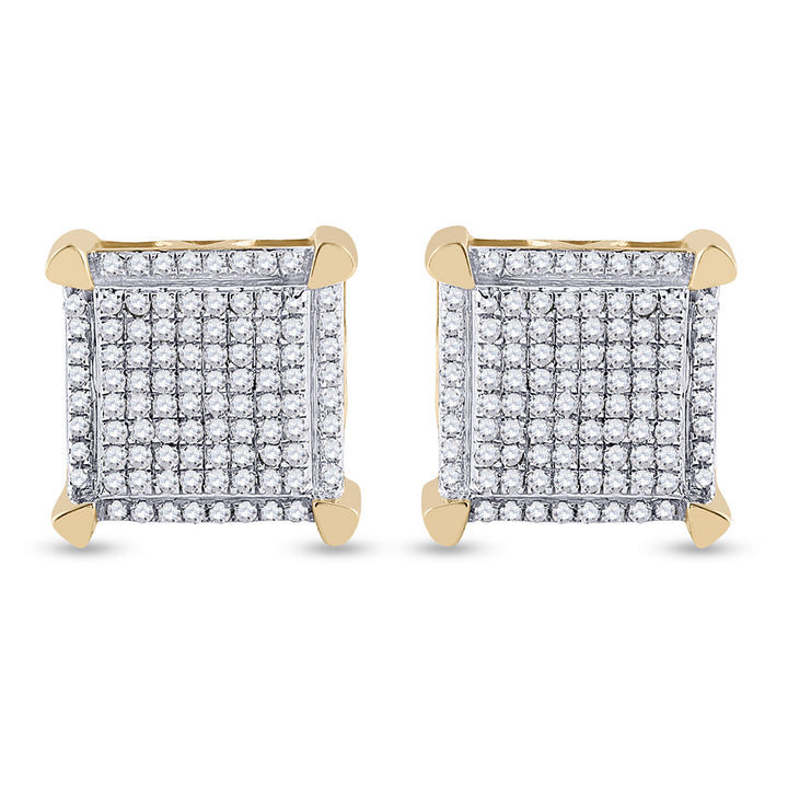 10kt Yellow Gold Mens Round Diamond Square Earrings 1/3 Cttw