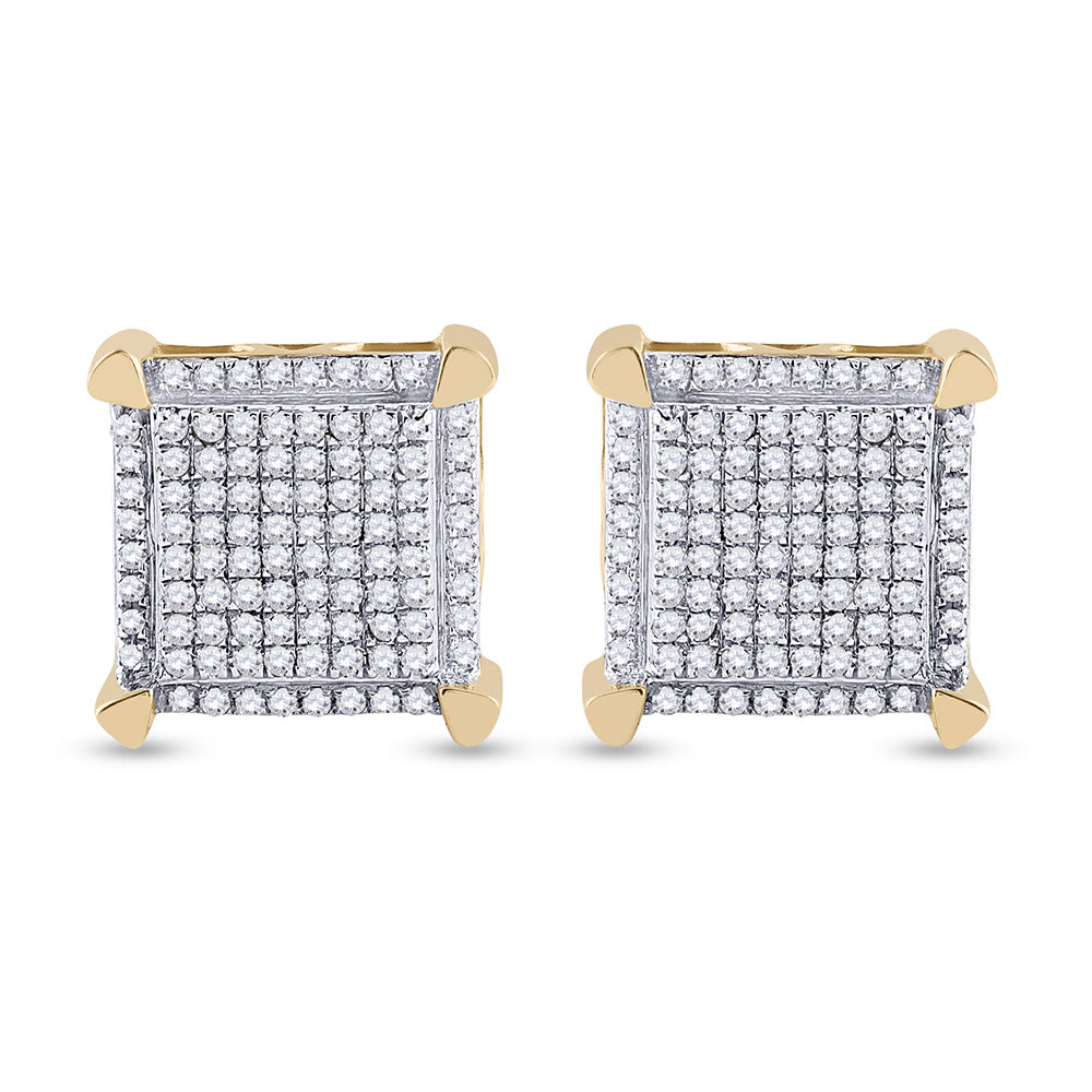 10kt Yellow Gold Mens Round Diamond Square Earrings 1/3 Cttw