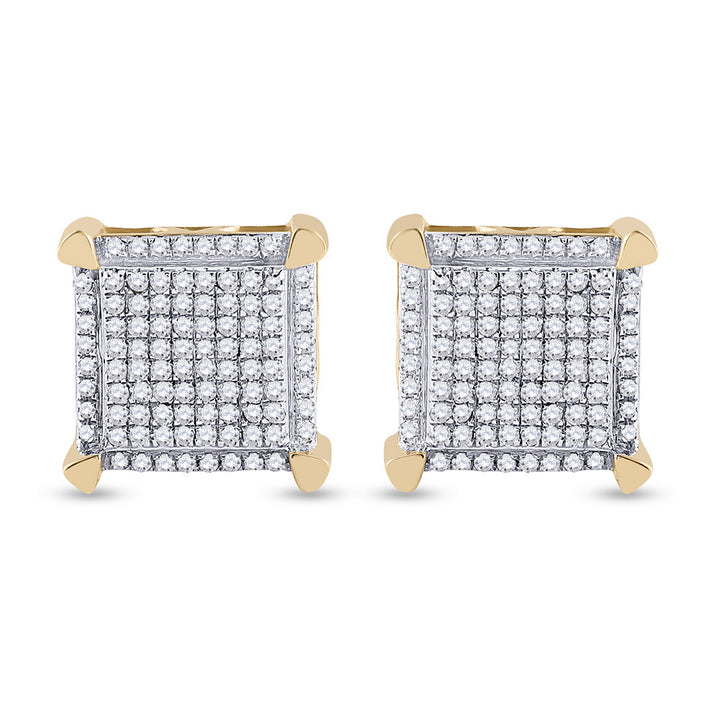 10kt Yellow Gold Mens Round Diamond Square Earrings 1/3 Cttw