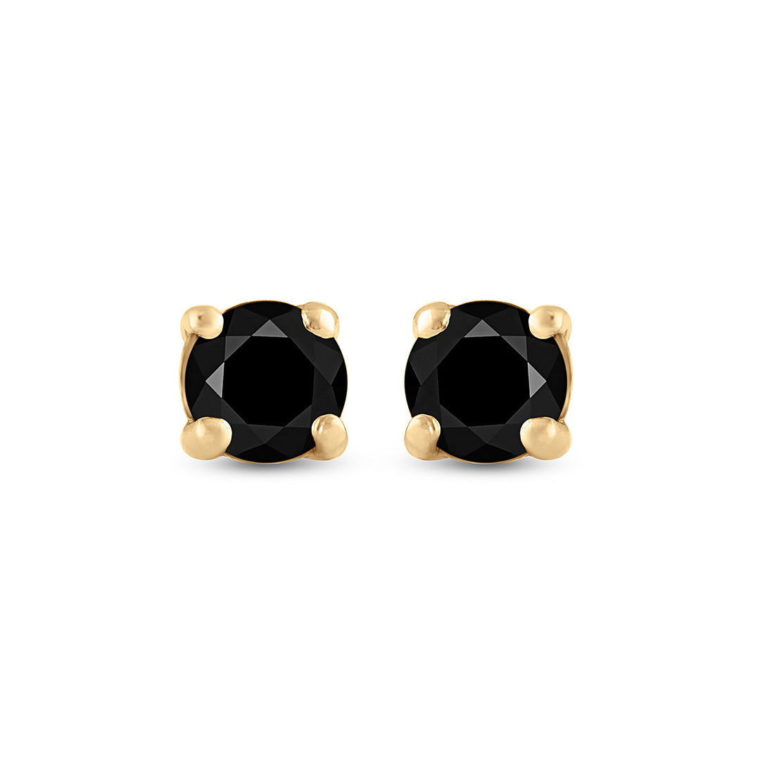 10kt Yellow Gold Womens Round Black Color Enhanced Diamond Solitaire Earrings 3/4 Cttw