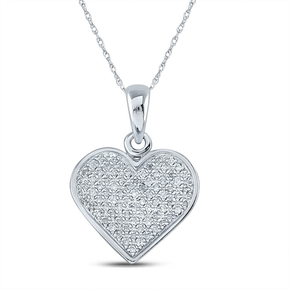 Sterling Silver Womens Round Diamond Heart Pendant 1/4 Cttw