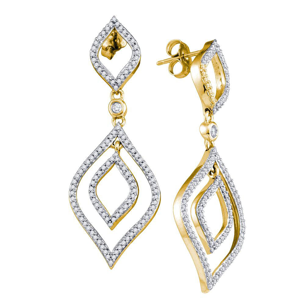 10kt Yellow Gold Womens Round Diamond Dangle Earrings 3/4 Cttw