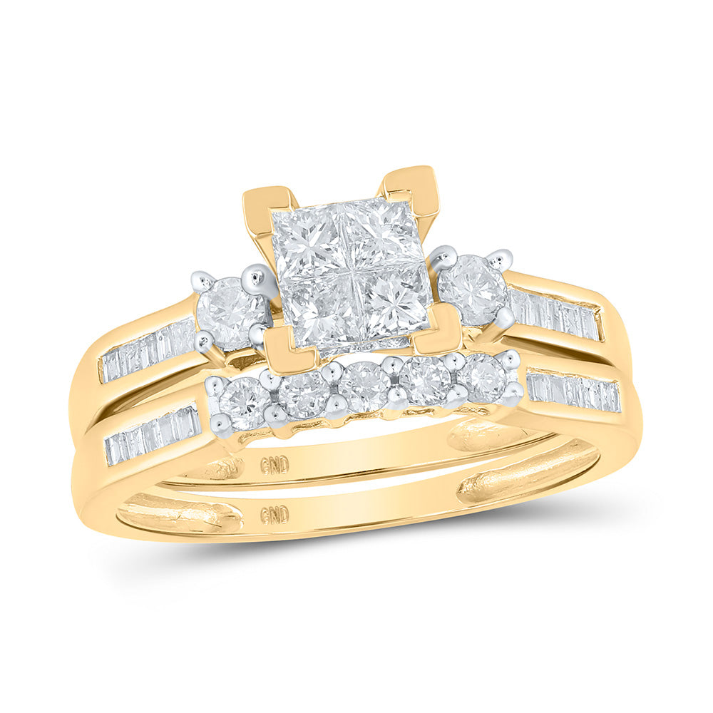 10kt Yellow Gold Princess Diamond Bridal Wedding Ring Band Set 1/2 Cttw