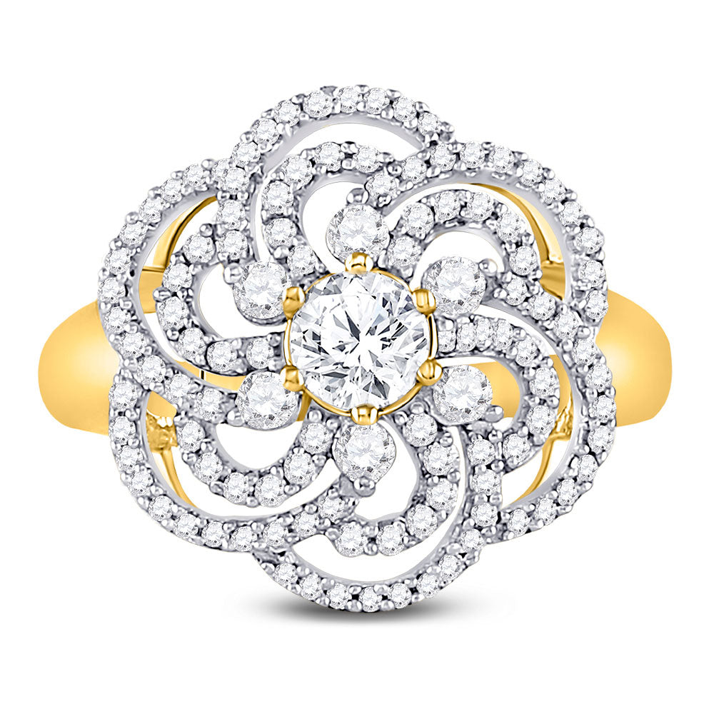 10kt Yellow Gold Womens Round Diamond Flower Solitaire Fashion Ring 1 Cttw