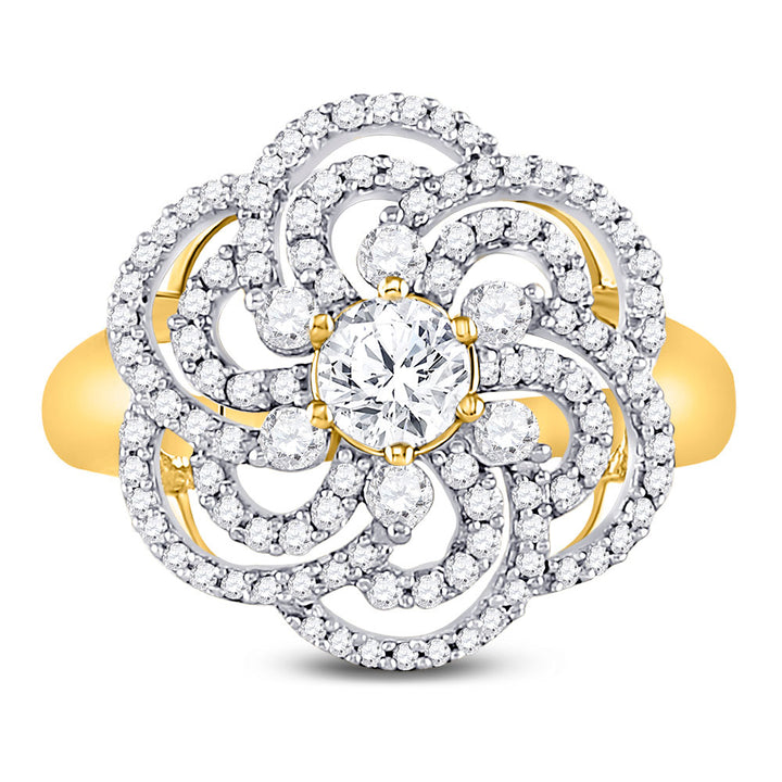 10kt Yellow Gold Womens Round Diamond Flower Solitaire Fashion Ring 1 Cttw