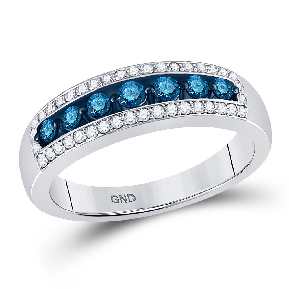 10kt White Gold Womens Round Blue Color Enhanced Diamond Band Ring 1/2 Cttw