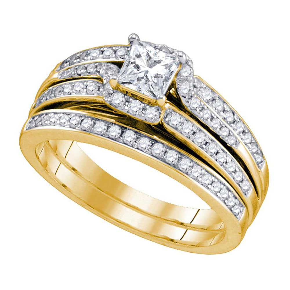 14kt Yellow Gold Princess Diamond Bridal Wedding Ring Band Set 1 Cttw