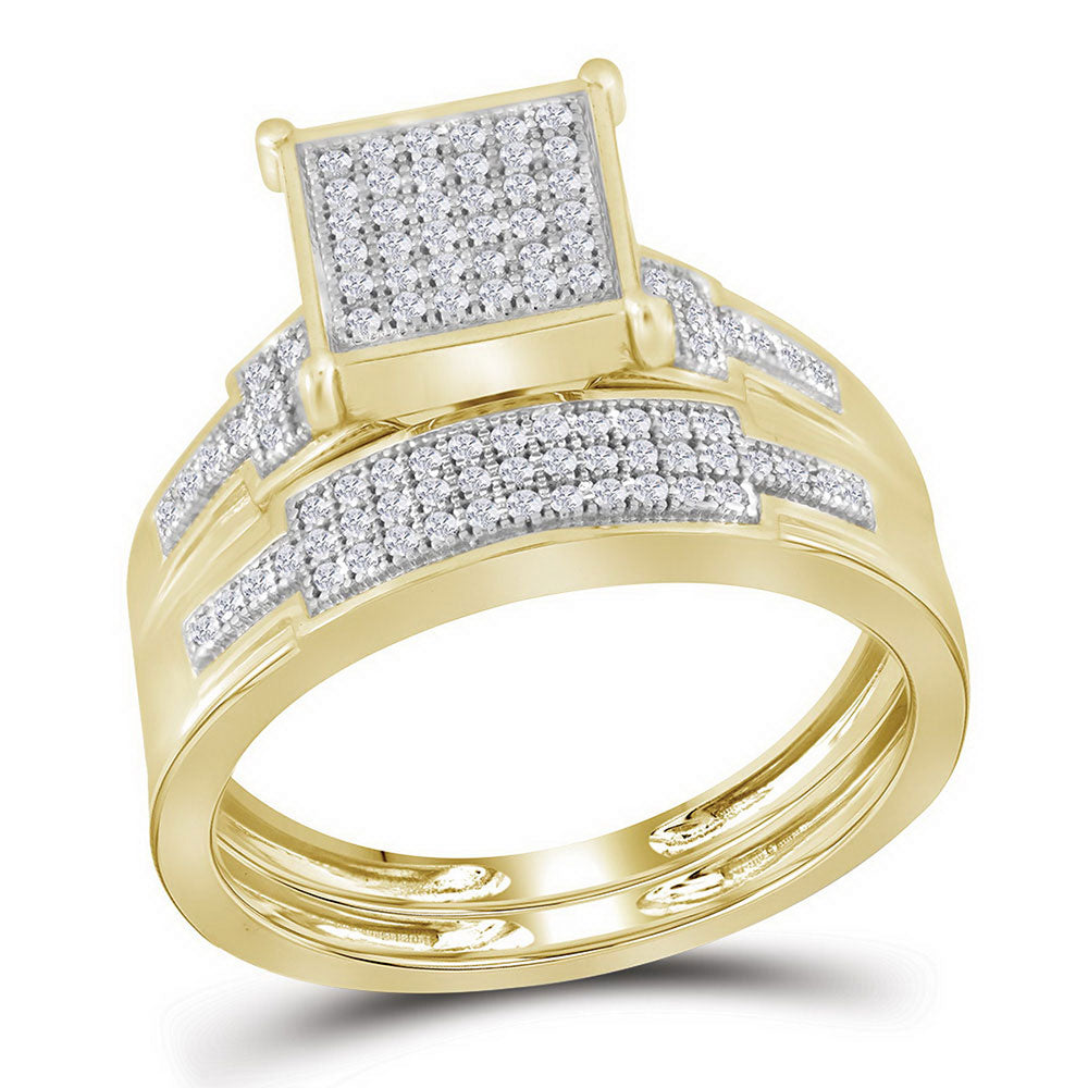 10kt Yellow Gold His Hers Round Diamond Square Matching Wedding Set 1/2 Cttw