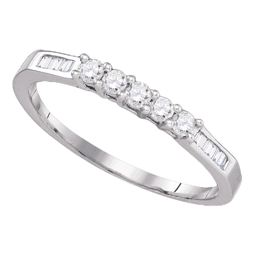 14kt White Gold Womens Round Diamond Wedding 5-Stone Anniversary Band 1/3 Cttw