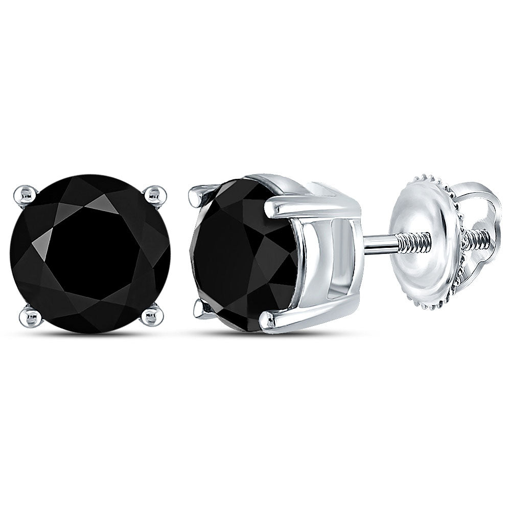 10kt White Gold Womens Round Black Color Enhanced Diamond Solitaire Earrings 3 Cttw