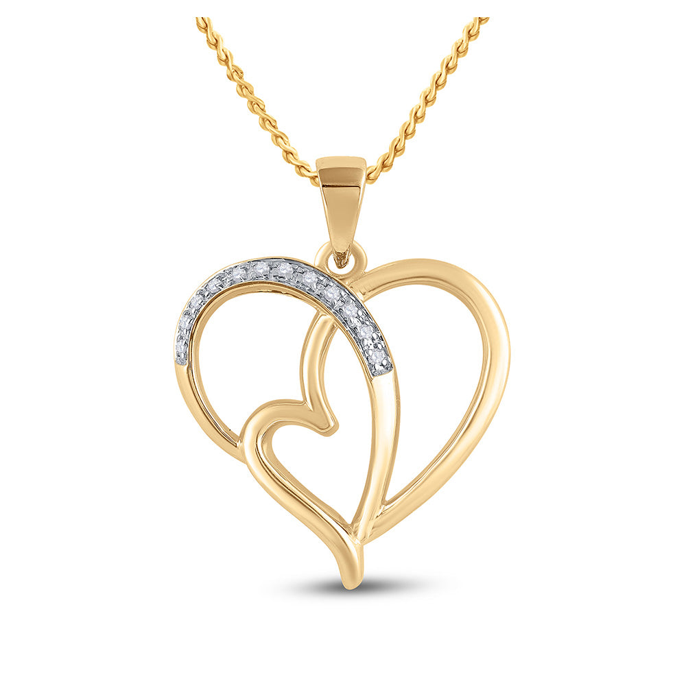 Sterling Silver Womens Round Diamond Heart Pendant 1/20 Cttw