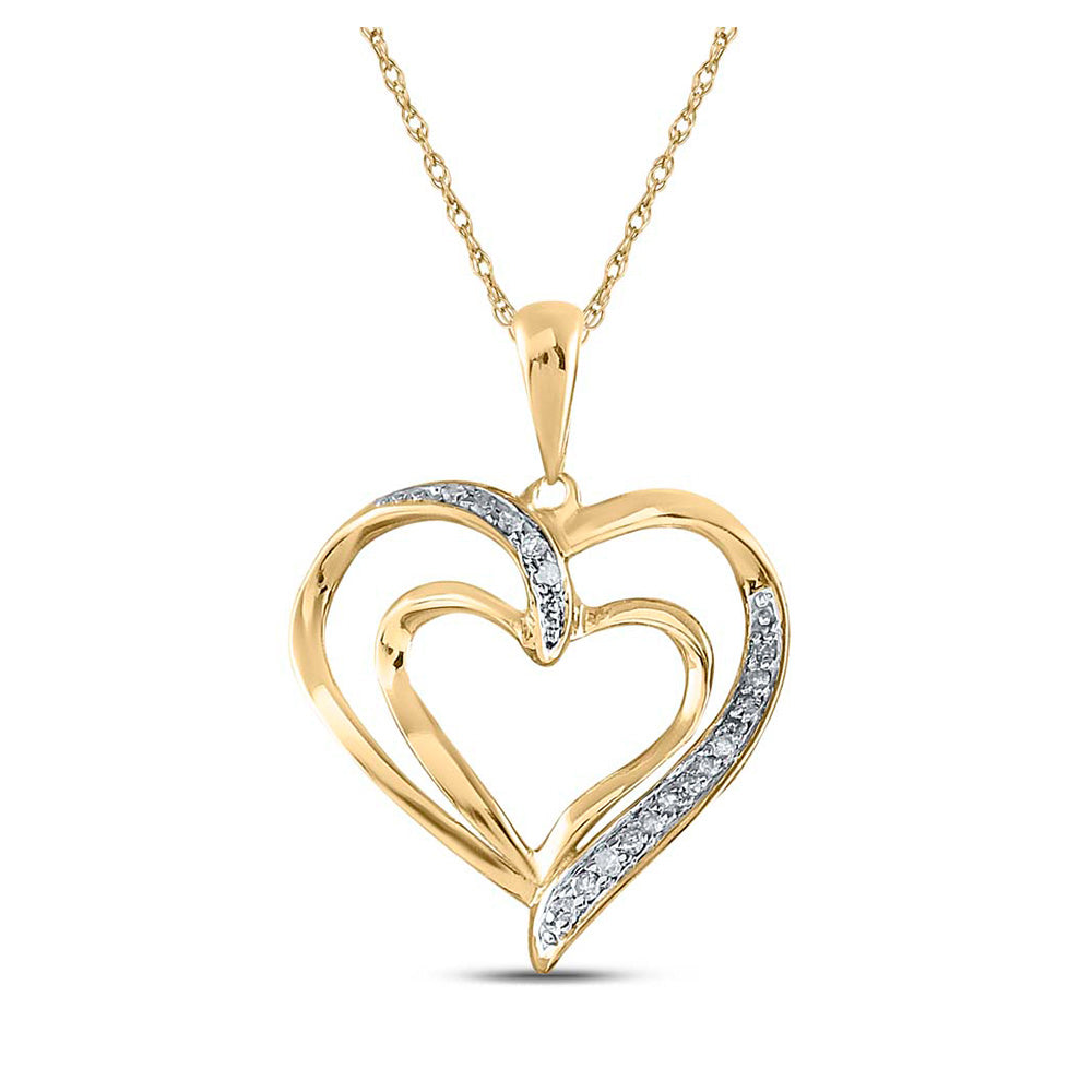 Yellow-tone Sterling Silver Womens Round Diamond Heart Pendant 1/10 Cttw