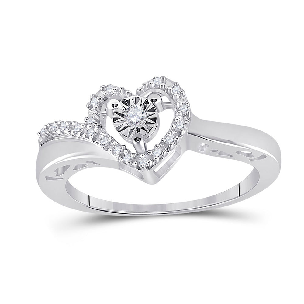 Sterling Silver Womens Round Diamond Heart Ring 1/10 Cttw